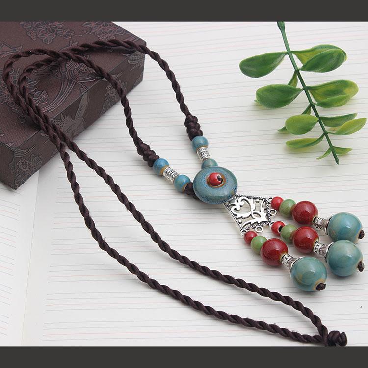 Original Ethnic Style Versatile Clothing Accessories Flower Pendant Temperament Long Necklace Retro Pendant Sweater Chain Autumn and Winter