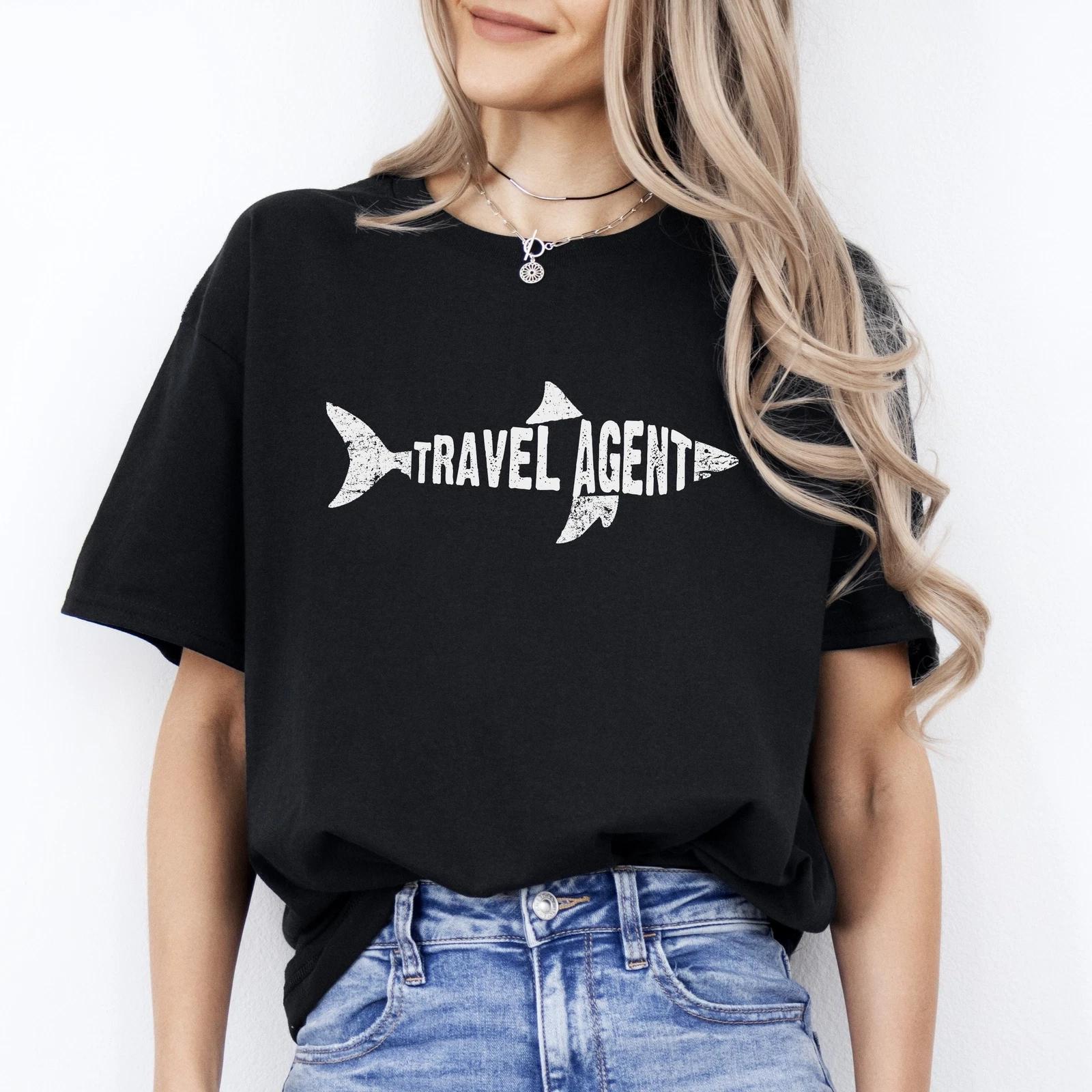 

2026 Summer Womens Travel Agent Shark TShirt Cotton and Breathable Short Sleeve Streetwear Oversized Loose Casual S