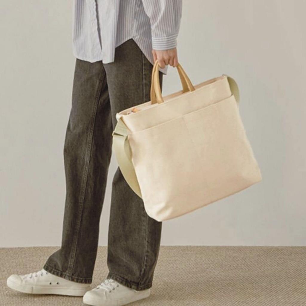 2-Way Casual Canvas Tote BagShoulder Bag, Durable, Large Capacity (White)