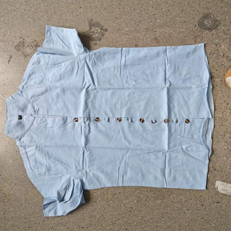 Men Vintage Button Stand Collar Short Sleeve Casual Cotton Summer Shirt