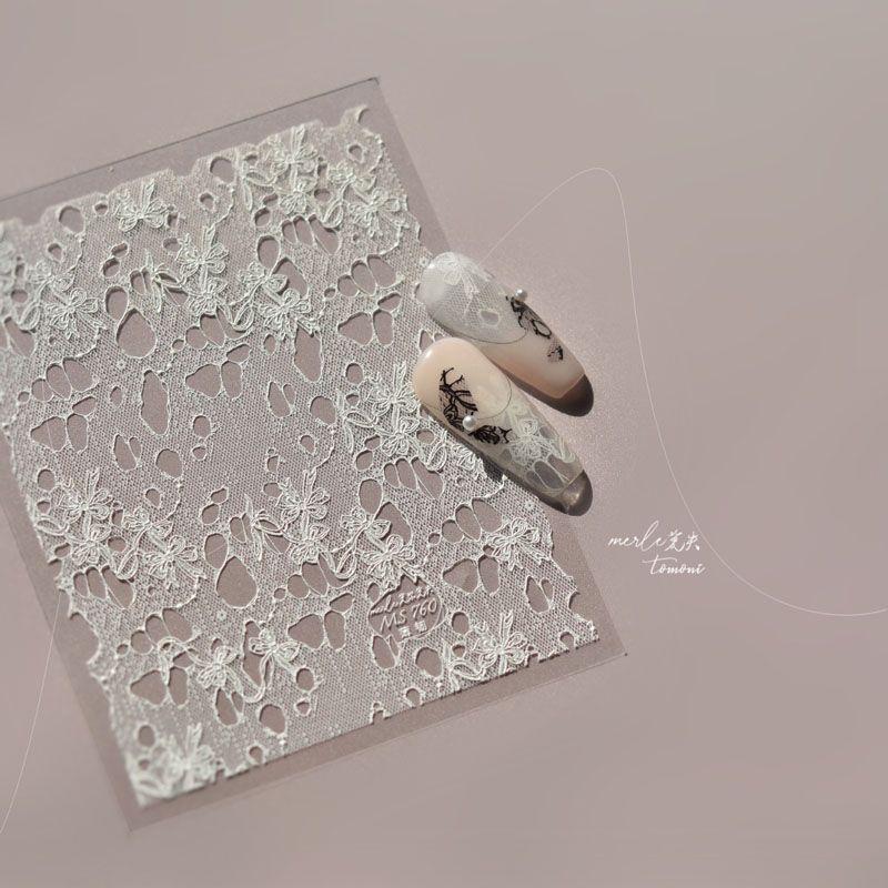 

Lace Bows Nail Stickers New Arrival Adhesive Net Red Sun Series Ins Transparent Mesh Nail Stickers Decorations White Lace Bows 760
