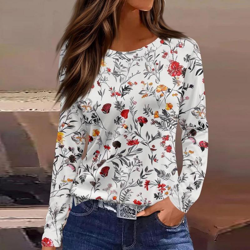 Women's Long Sleeved T-shirt 3D Printed Gradient Print Fashionable Round Neck Top T-shirt