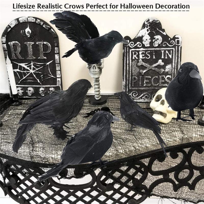 Realistic Handmade Black Feather Crow Decoration Halloween Raven Prop for Outdoor And Indoor Decor