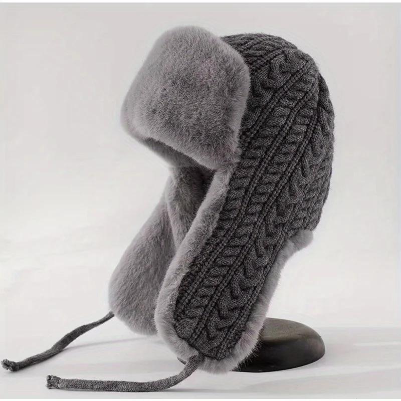 Women'S Knit Hat With Extended Ear Flaps - Windproof Winter Cap For Cycling Korean Style Thickened Tie-Fastened Design