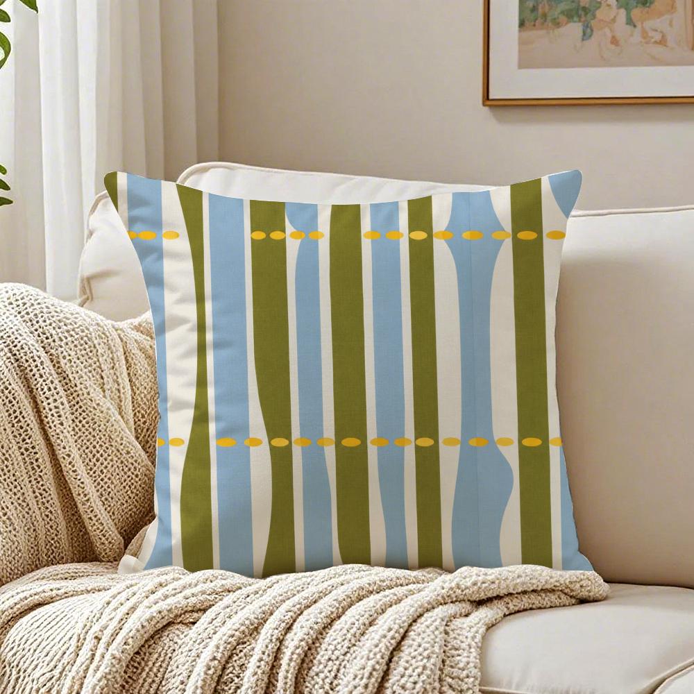 Khaki Turquoise Block Print Pillow Case Double-Sided Plush Sofa Cushion Covers Organic Breathable Invisible Zipper