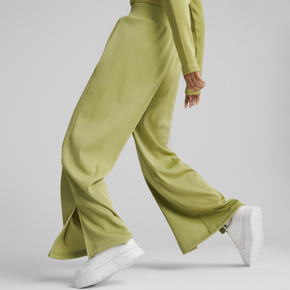 Puma Solid Color Loose Mid Waist Wide Leg Casual Pants Women bottoms Green 625236-53