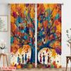 2pcs,2D Plane Printing Curtain Fabric People Reading Books Under The Colorful Durable Polyester (without Rod) All Seasons
