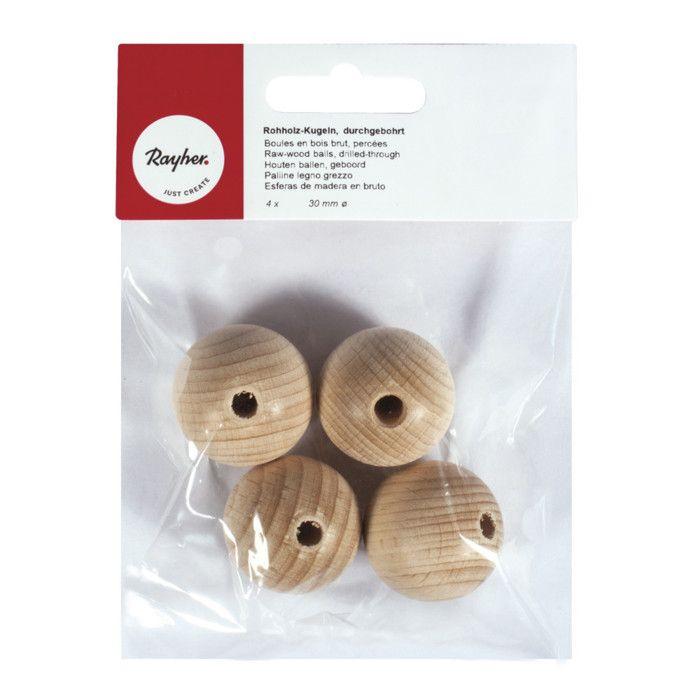 Boules en bois ø 30 mm percées 6 mm 4 pièces