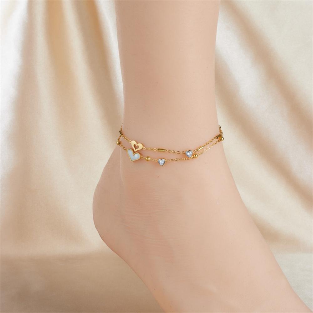 316L Stainless Steel Gold Plated Heart Love Anklets For Women Girl New Trend Multi-layer Chains Non-fading Jewelry Gift Party