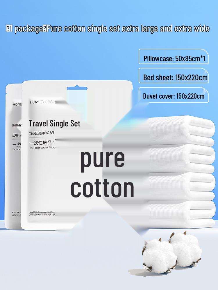100% Baumwolle Dickes Einweg-Bettwäsche-Set: Bettlaken, Bettbezug & Kissenbezug - Tragbar, Schmutzabweisend für Hotel & Reise