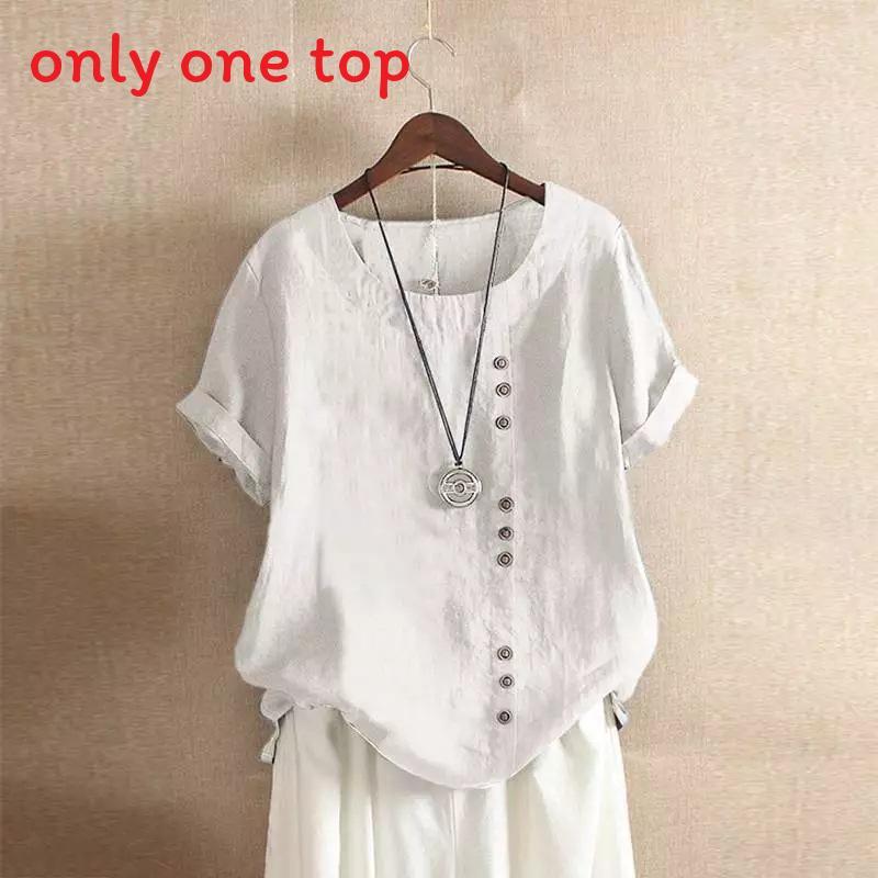 T-shirt in Cotone e Lino da Donna con Vestibilità Larga e Maniche Corte per Uso Casual