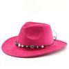 Solid color suede fedora hat, ethnic style belt, western cowboy hat, curled brim retro equestrian hat, wool felt hat