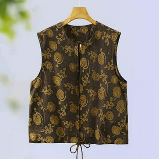 Elegant Embroidered Chinese Vest: Women s 2026 Spring-Autumn Tang Suit with Frog Button and Shoulder Cape XL