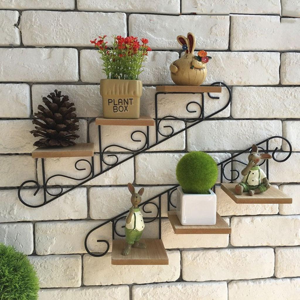 Staircase Decorative Shelf Plant Stand Retro Wall Mount Bracket Wall Decoration Storage Rack Wall Hanging Decor for Bedroom