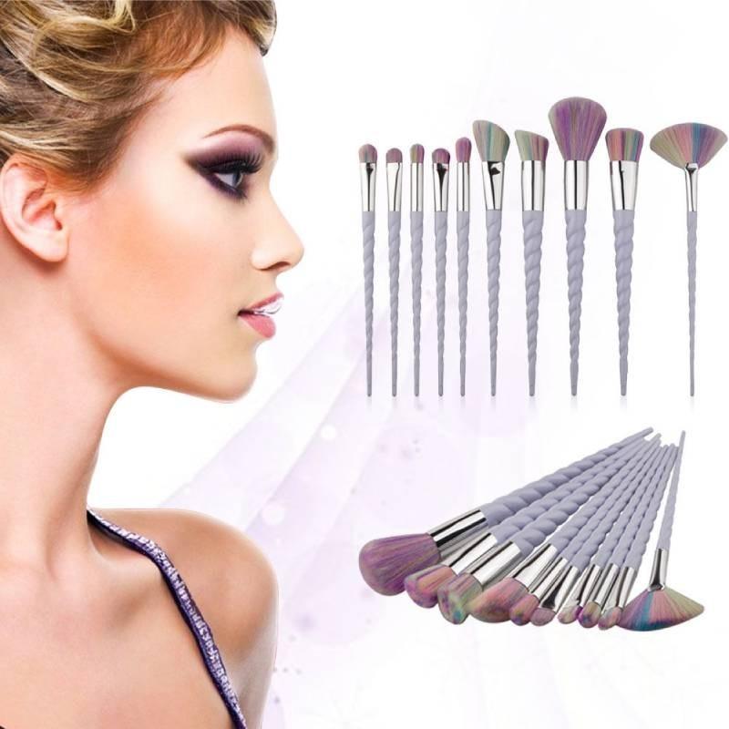 Bunte Einhorn-Make-up-Pinsel mit langem Griff, mit haltbaren Kunststoffgriffen und Nylonborsten