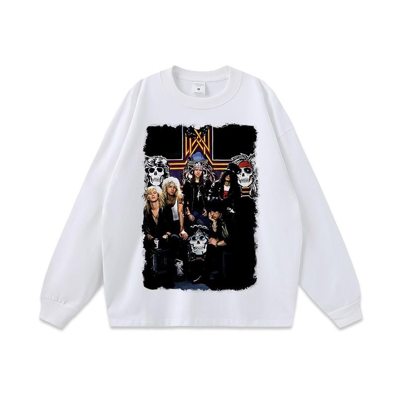 Vintage Schweres Gewaschenes Baumwoll Grafik-T-Shirt Unisex Oversized Rundhalsausschnitt Langarm Streetwear