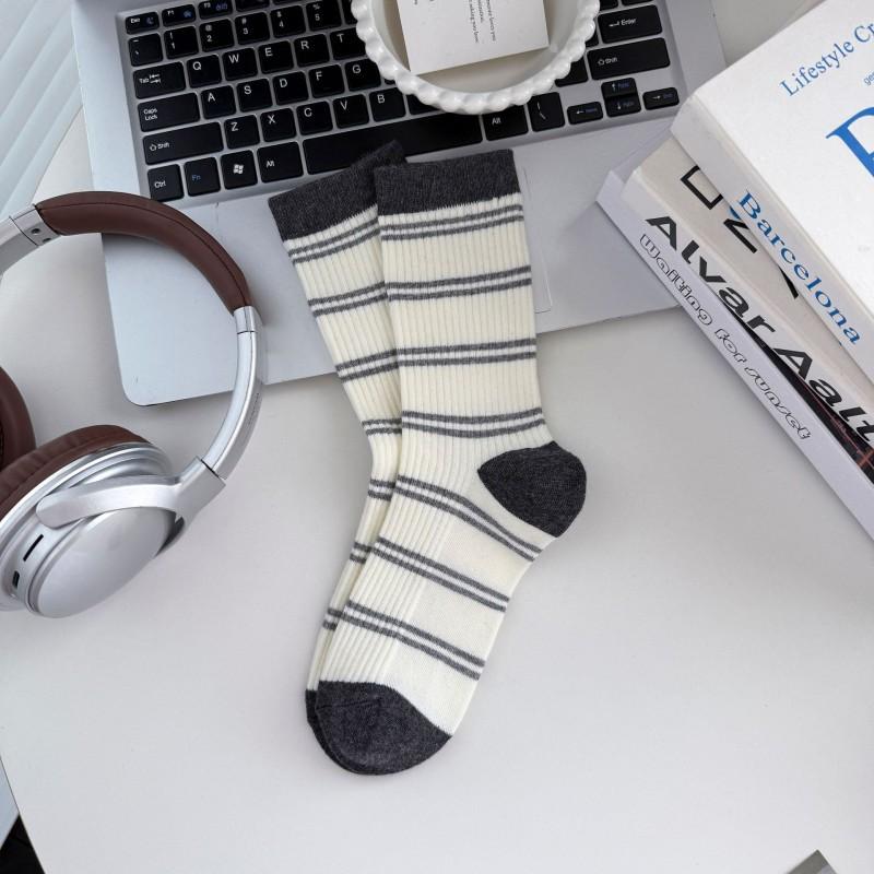 Womens Winter Mid-Calf Striped Compression Socks Casual Sport Crew Students Couples Warm Wool Blend Stackable