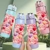 1PC Sweet Pink Heart Berry 750ml Color Plastic Sports Water Bottle Leakproof Flip Straw Lid Suitable for Sports Office Home Use