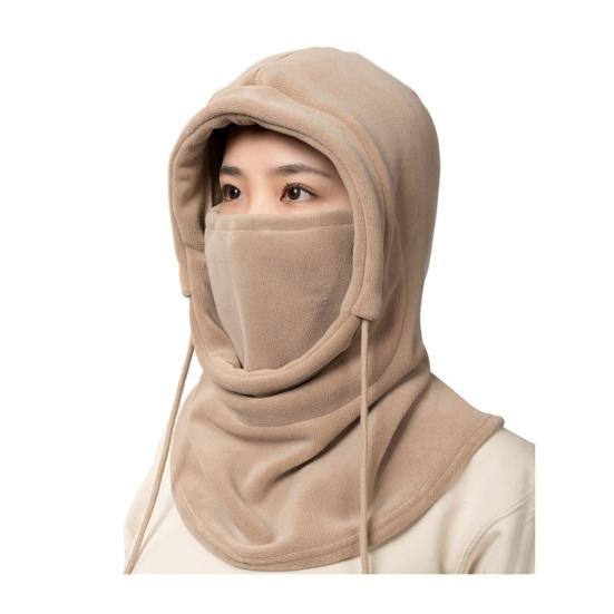 Hooded Scarf Hat Women Men Fall Winter Riding Headgear Solid Color Adjustable Drawstring Face Guard Headgear