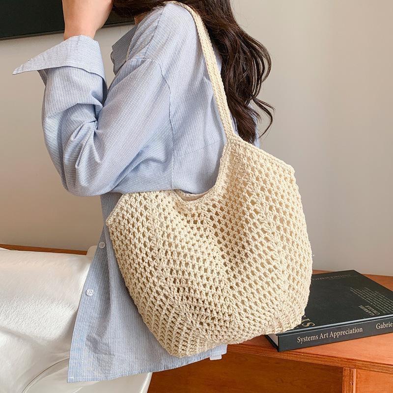 Lazy tote new leisure seaside beach shoulder bag bag straw woven handmade large-capacity holiday woven hollow