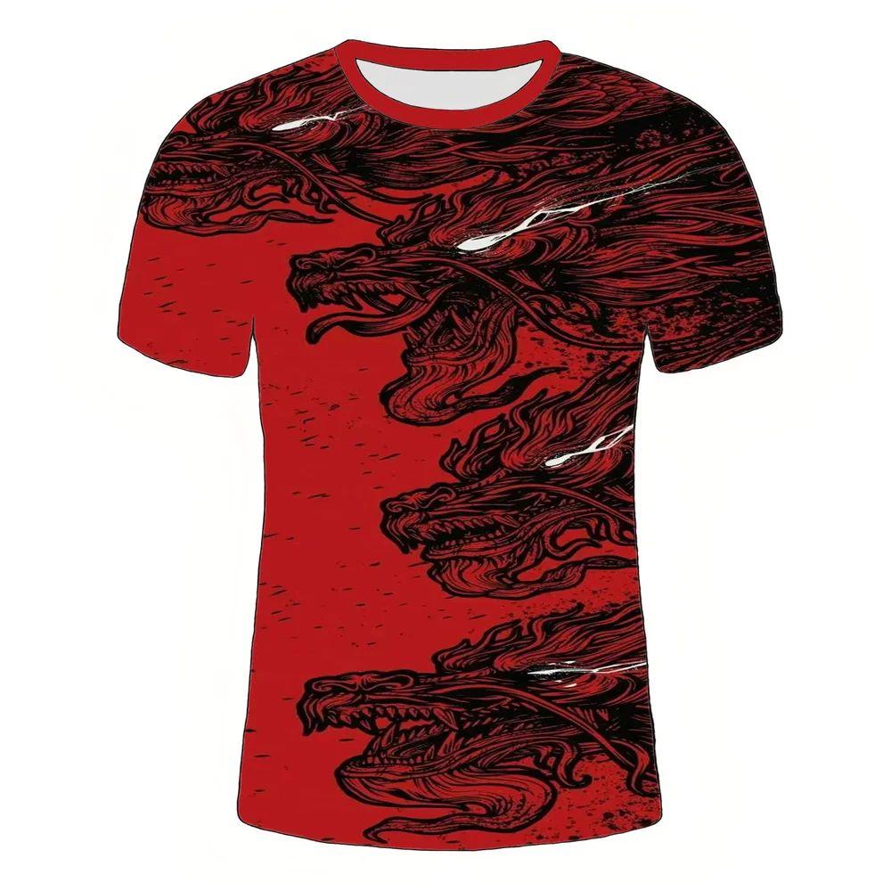 2025 Letní Móda O-Výstřih 3D Tištěný Vzor Draka Digitálně Tištěné Tričko Ležérní Osobnost Street Nadměrná Velikost Volný Top