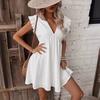 New European and American Fashion Arrival/white Embroidered Deep V-neck Petal Sleeve Bohemian Dress