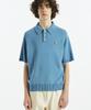FALLETT Cotton Yarn Collared Short Sleeve Knit Blue