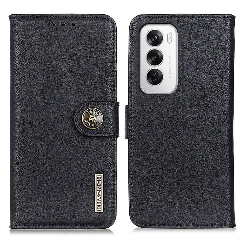 

For Oppo Reno12 5G (Global) Case Cowhide Texture Leather Wallet Stand Cover Black