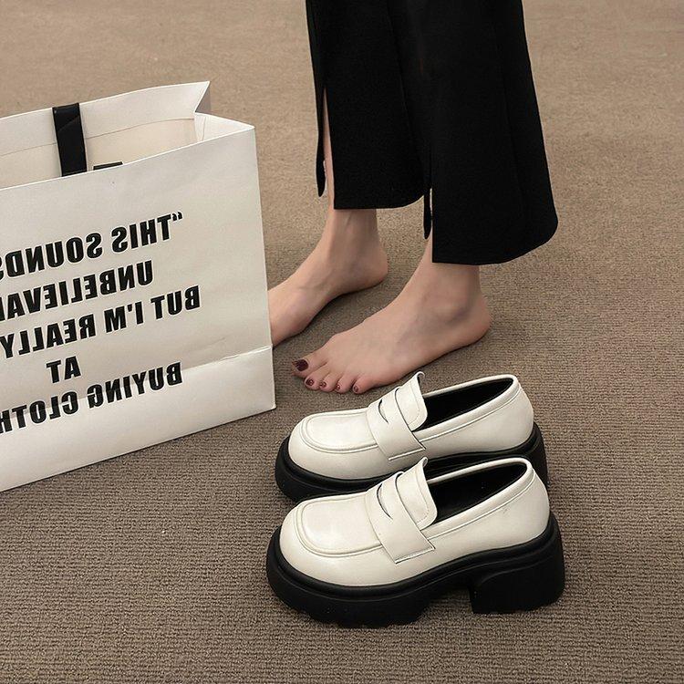 Women's Spring Black Thick-soled Loafers Retro Breathable Small Leather Shoes Casual All-Match Single Shoes