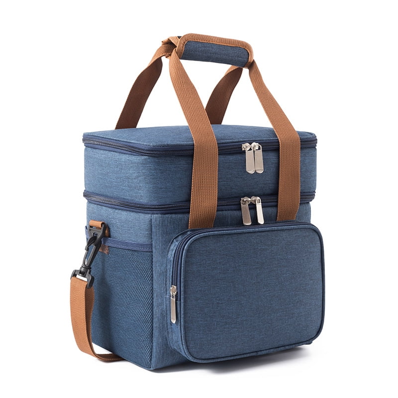 Lunch Bag , 17L Expandable Double Deck Lunch Cooler Box, Lightweight Leakproof Lunch Tote Bag W/ Side Tissue Pocket&Adjustable Shoulder Strap