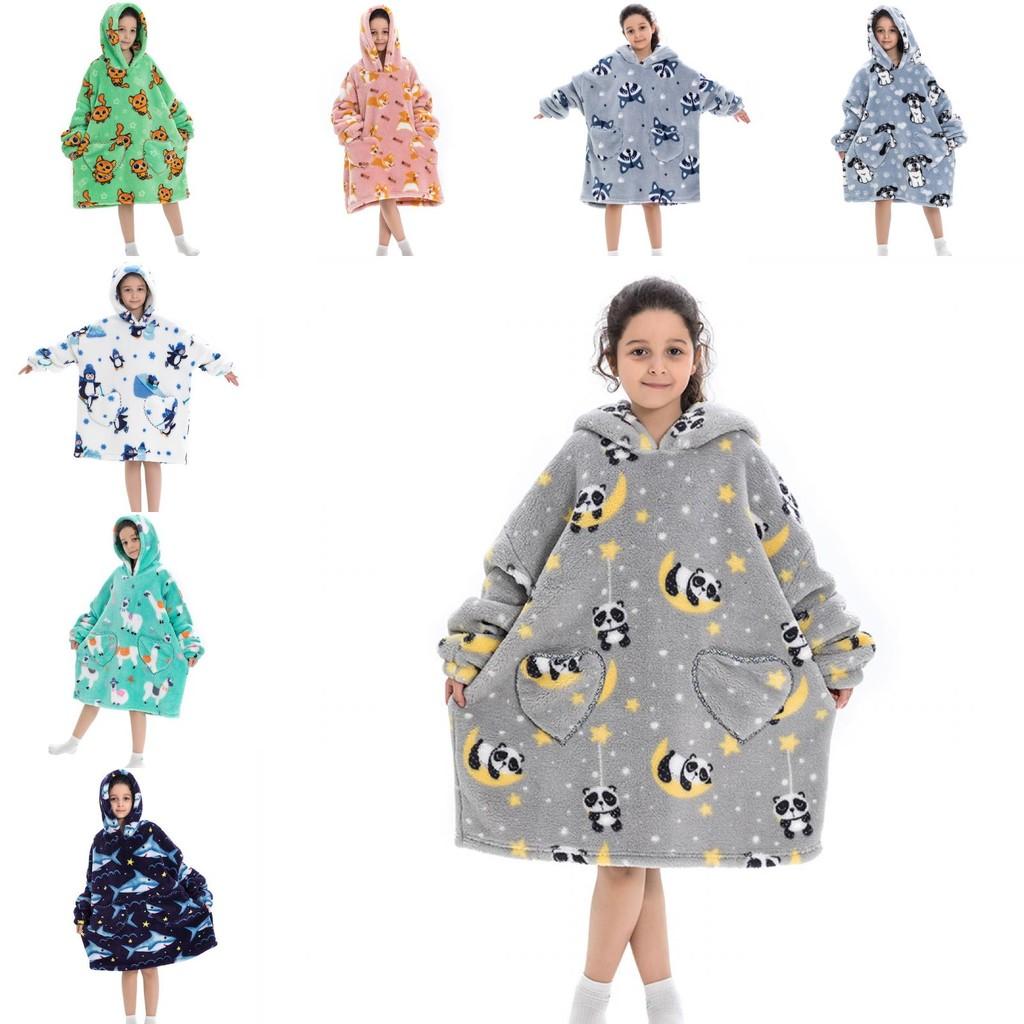 Delightful Large Wearable Blanket Sweatshirt For Kids Soft Warm Cozy Fabric With Fun Illustrations