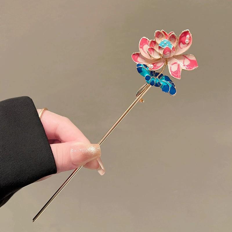 

Vintage Pearl Peony Hairpin Chinese Ancient Style Hair Clip Blue Butterfly Hair Stick Pink Lotus Headwear Elegant Hair Accessory
