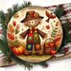 D Flat High Definition Metal Wall Art Rustic Cute Scarecrow with Pumpkin and Apple Basket Metal Sign Vintage Fall Autumn Harves