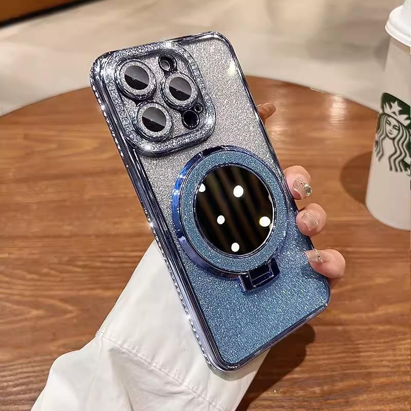 Sminkspegelhållare 16E för IPhone 16pro Mobiltelefonfodral 14 Blixtpulver Magnetisk Kantborrning Apple 15 Skyddskåpa