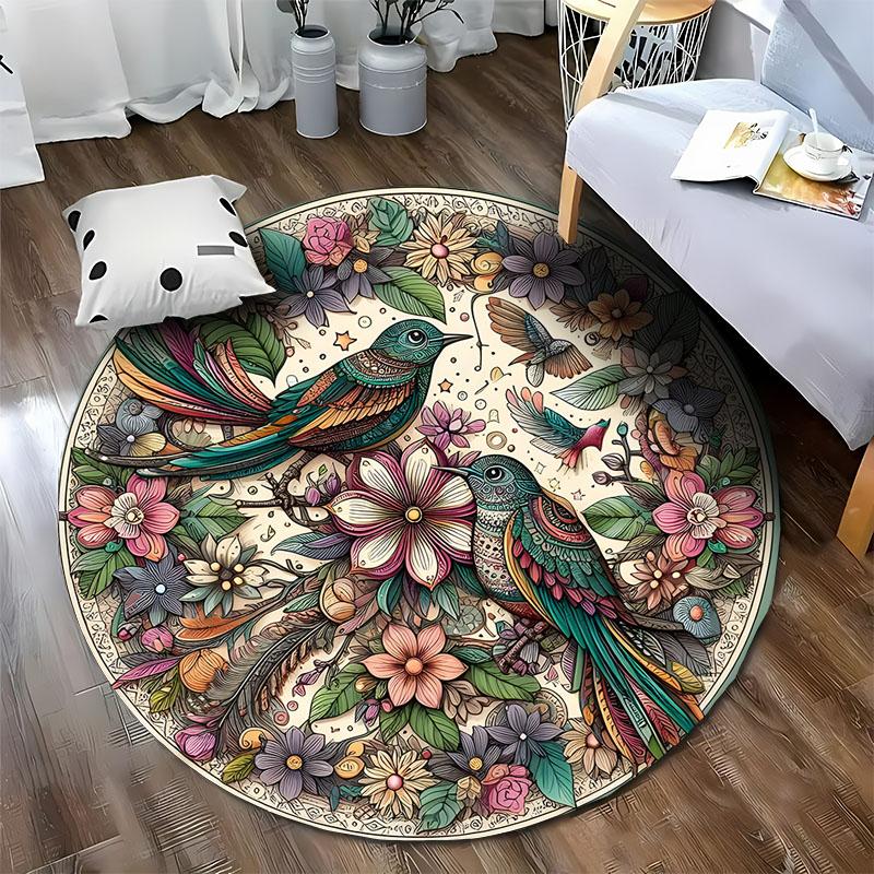 Free shipping Colorful Birds and Floral Pattern Round Carpet for Living Room Decor round carpet for home sofa bedroom,gift