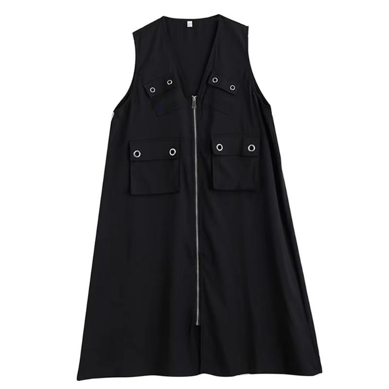 

XITAO Pocket Zipper Sleeveless Dress ZMY1327 One Size чёрный