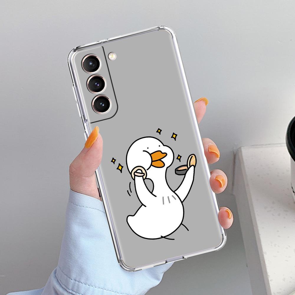 Phone Case For Samsung Galaxy S26 S25 S24 S23 S22 Ultra S20 S21 FE 5G Plus Soft Clear Cover Funny Cute Duck Fashion Couple