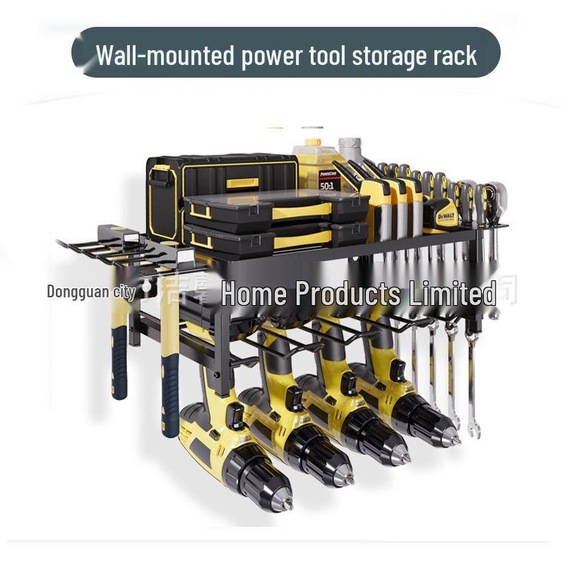 Wall-Mounted Multi-Layer Power Tool Storage Rack for Drills and Hammers