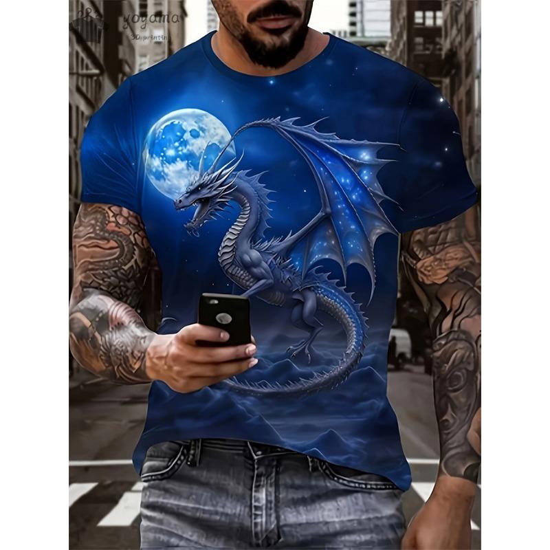 Fashion Personality Men T-Shirt Dragon Pattern 3D Printed Harajuku Street Short Sleeve O Neck T Shirts Oversized Tee Casual Tops