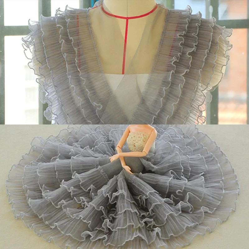 1yard Five Layesr Pleated Mesh Tulle Lace Ruffles Edging Pleated Mesh Trim DIY Sewing Wedding Dress Collar Edge Decor 18cm Wide