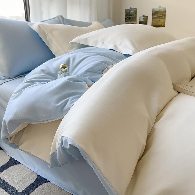 Solid Color Bedding Four-piece Set, Skin-friendly, Breathable and Comfortable, Washed Sheets, Quilt Covers, Pillowcases, Sets