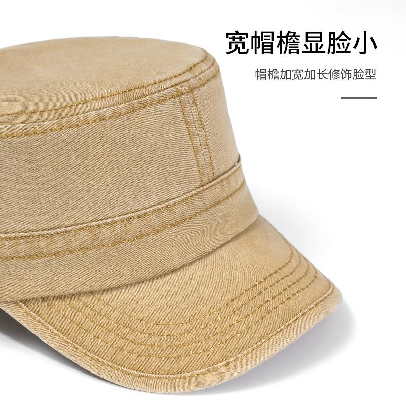 Flat Top Hat Men's Washed Military Hat European and American Big Head Circumference Soft Top Cap Outdoor Sun Hat