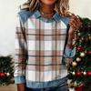 Felpa Casual da Donna Patchwork di Denim a Maniche Lunghe Svasate con Stampa