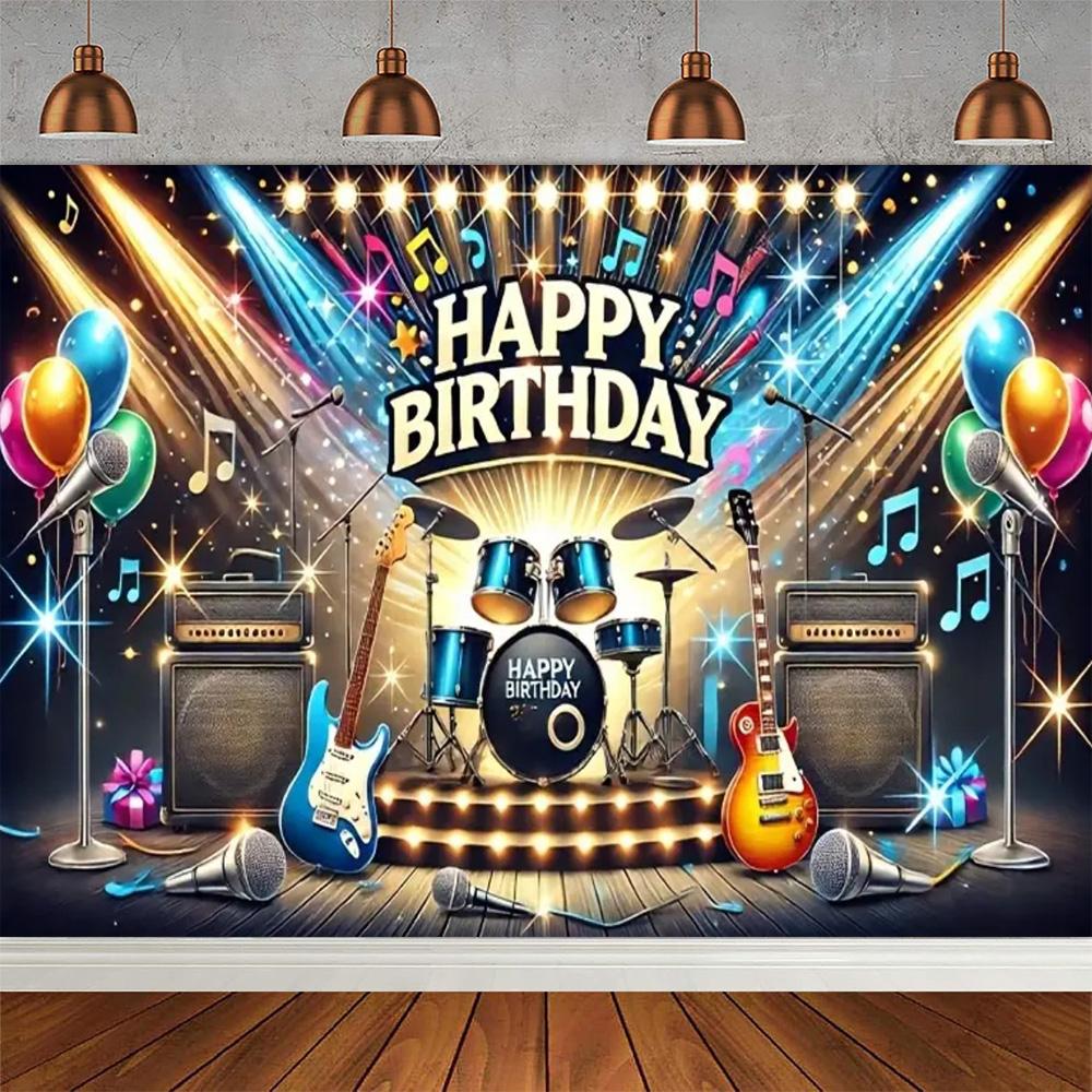 Rock Music Themed Birthday Party Decoration Shooting Background, Music Guitar Dance Notes Band Stage Banner Photography Backdrop