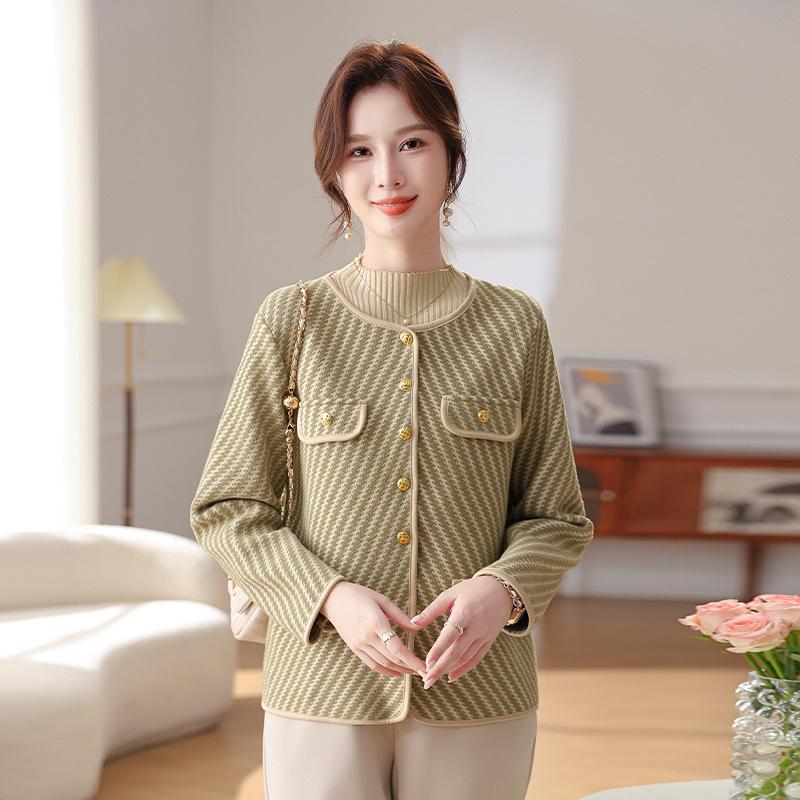 Elegant French Chic Striped Wool Cardigan for Women - Autumn/Winter Double-Sided Knit