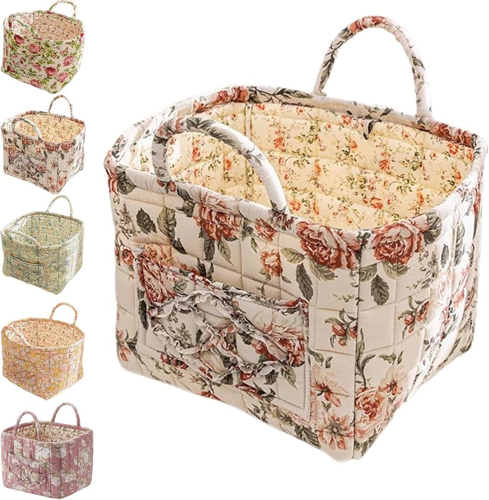 Boho Fabric Storage Basket, Floral Laundry Baskets,Decoration Large Capacity Storage Baskets, Portable Folding Storage Bag for Clothes and Sundries