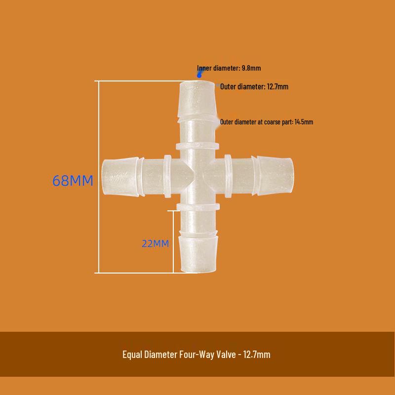 Pagoda Silicone Hose Four-Way Connector - Small Cross-Shaped, Quick Connect Water Splitter, PP Plastic.
