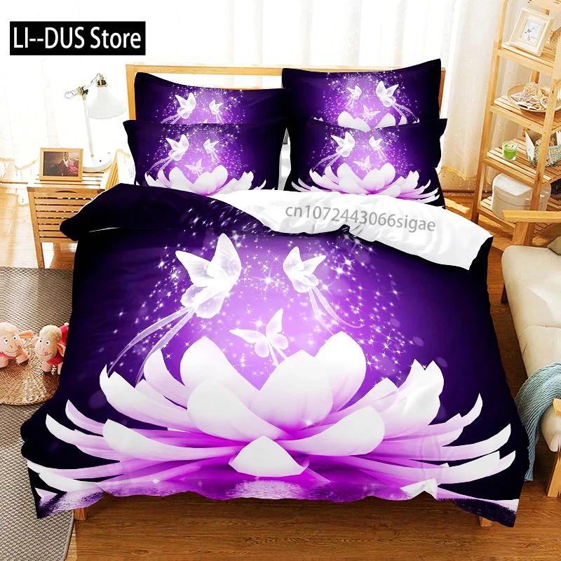 Purple Bedding Set Duvet Cover Bed Quilt Pillow Case 3D Comforter Lavender Butterfly Double Full King Queen Twin Single 2/3PCS