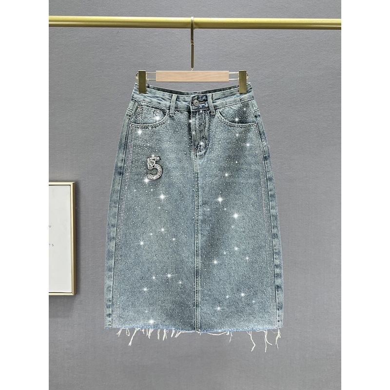 Heavy Industry Denim Skirt Loose-Fitting European A- Line Hot Drilling