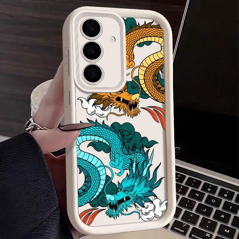 Dragon Clouds Line Art Pattern Tiger S25Ultra Phone Case For Samsung Galaxy S25 S24 S23 Ultra 5G S22 S20 Plus S21 FE Cover Funda